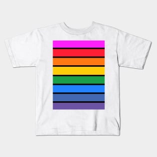 Bright rainbow and black stripes - horizontal Kids T-Shirt